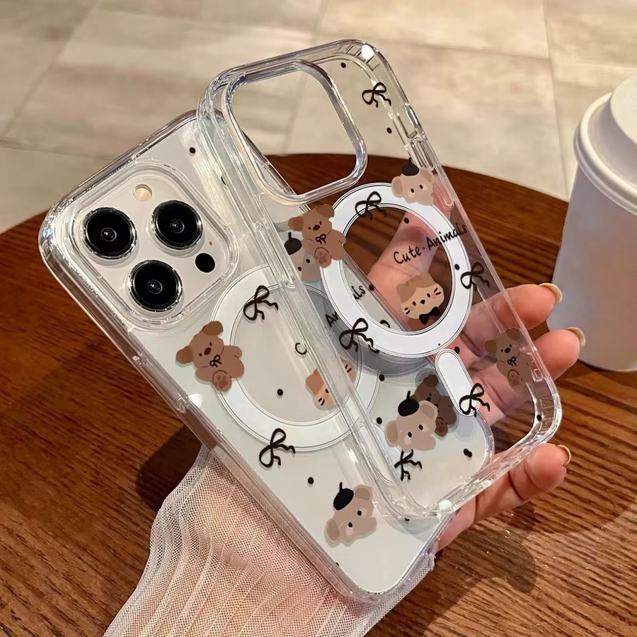Transparente magnetische Handyhülle mit süßen koreanischen Cartoon-Tieren für Apple iPhone 17, 16, 15, 14, 13, 12 Pro Max kompatibel mit kabellosem Laden - Bild 2