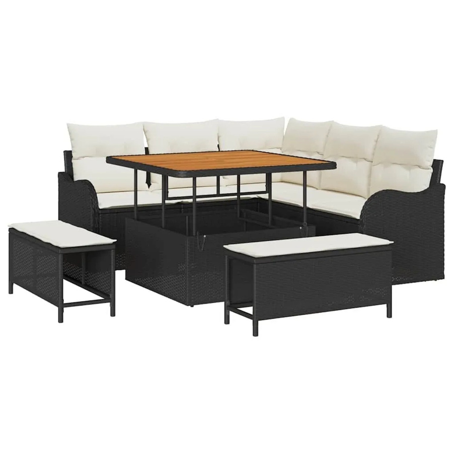 vidaXL Garten-Sofa-Set 8-teilig in Schwarz und Beige mit Polstern und Couchtisch aus Poly-Rattan und Metall - Bild 2