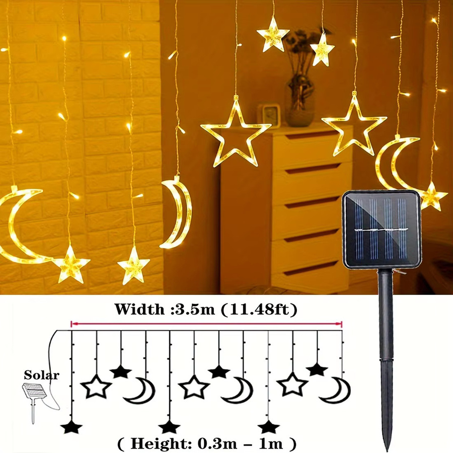 Solar Stern und Mond Vorhang Lichterkette in Warmweiß mit 8 Modi für Dekoration bei Weihnachten, Partys oder Festen - Bild 5