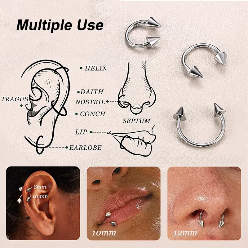 mling Piercing-Set Barbell-Ohrring, Edelstahl, Silber, 6-12mm - Bild 2