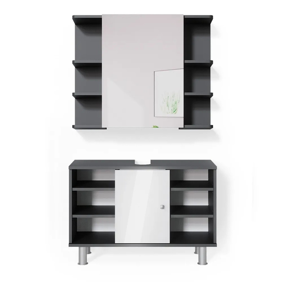 Vicco Badmöbel Set Fynn Spiegelschrank und Waschbeckenunterschrank in Anthrazit und Weiß - Bild 3