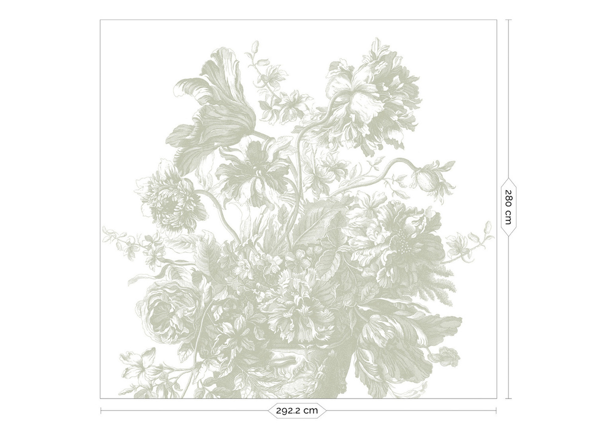 KEK Amsterdam Mural Engraved Flowers Uyterlinde Wandtattoo in Grün und Gold mit floralem Design, Breite: 292 cm - Bild 3