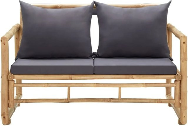 vidaXL Gartenbank aus Bambus mit Kissen in Grau, Breite: 115 cm - Bild 1