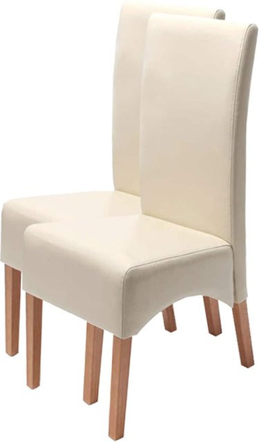 2er-Set Esszimmerstühle MCW Crotone aus Leder in Beige mit hellen Beinen - Bild 1