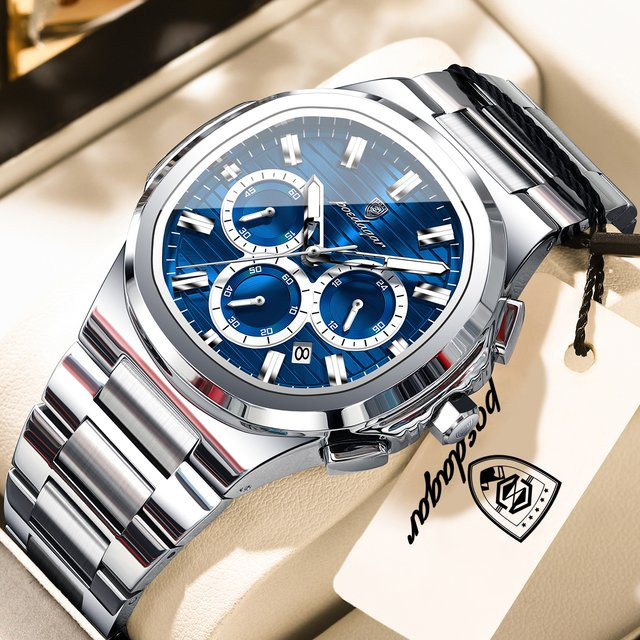 POEDAGAR Chronograph, Quarz, Edelstahl, Blau, Herren - Bild 1