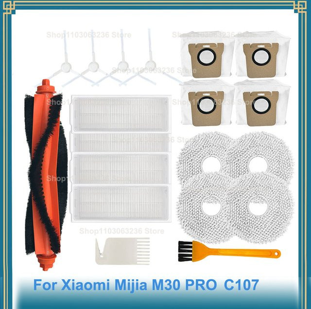 Xiaomi Mijia M30 Pro / C107 Roboterstaubsauger Ersatzteil-Set mit Hauptbürste, Seitenbürste, Hepa-Filter, Wischmopp und Staubbeutel in Weiß - Bild 1