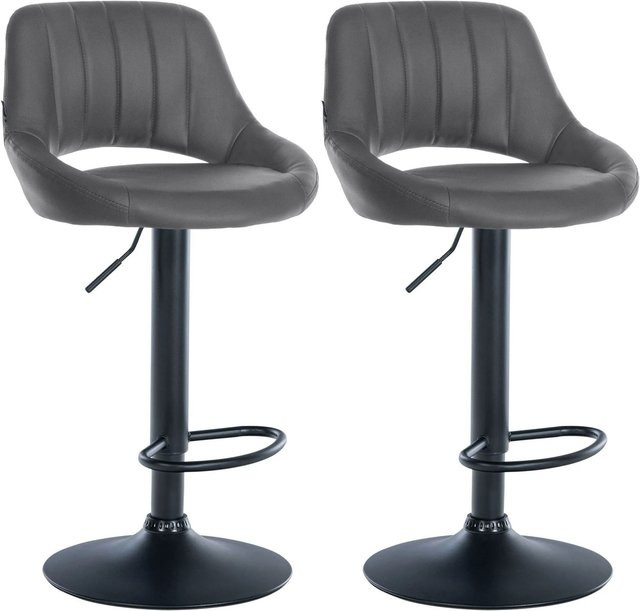 DELUKE 2er Set Barhocker SEGAD aus Kunstleder in Grau und Schwarz, höhenverstellbar, drehbar mit Lehne, B/T/H: 47 x 48 x 85 cm - Bild 1