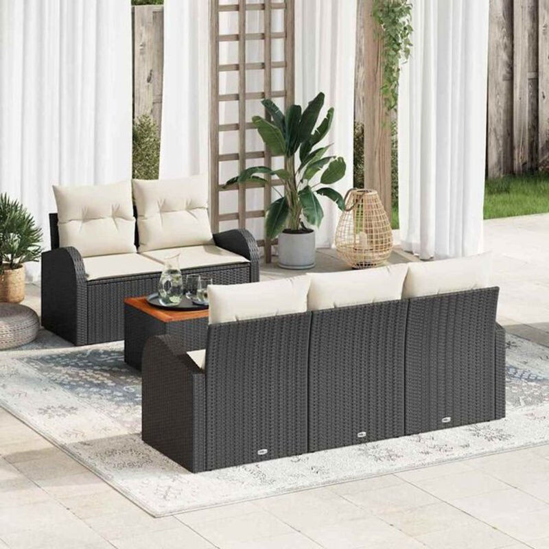 Vidaxl Garten-Sofa-Set aus 6 Teilen in Schwarz und Weiß aus modernem Polyrattan und Stahl - Bild 1