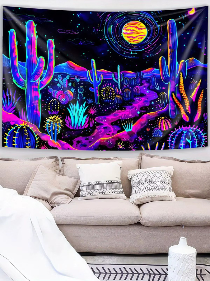 VIKAMA Cthulhu Wüsten-Wandteppich mit Kaktus, Sternen und Mond in Multicolour, Breite: 40 cm, Höhe: 60 cm - Bild 5