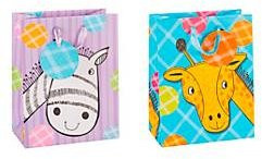 Geschenktüte mit Tiermotiv Zebra und Giraffe, 12 Stück sortiert, lila-blau, B: 18,0 cm, T: 10,0 cm, H: 23,0 cm - Bild 1