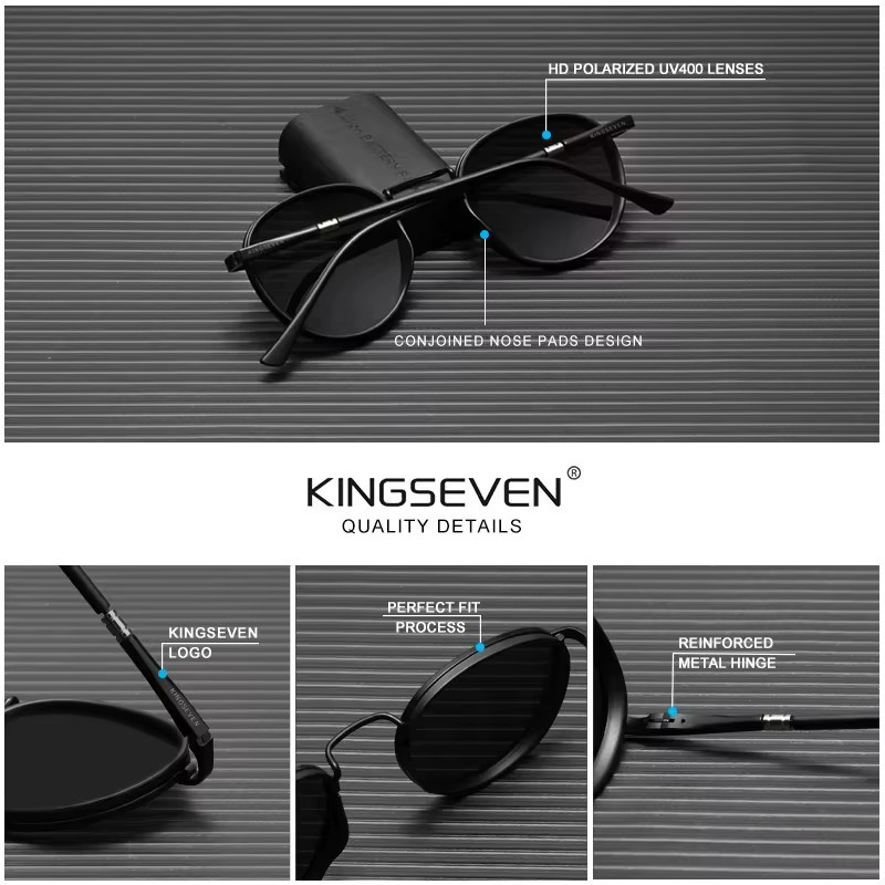 KINGSEVEN Sonnenbrille, Rund, Vollrand, Schwarz, Unisex, polarisiert - Bild 3