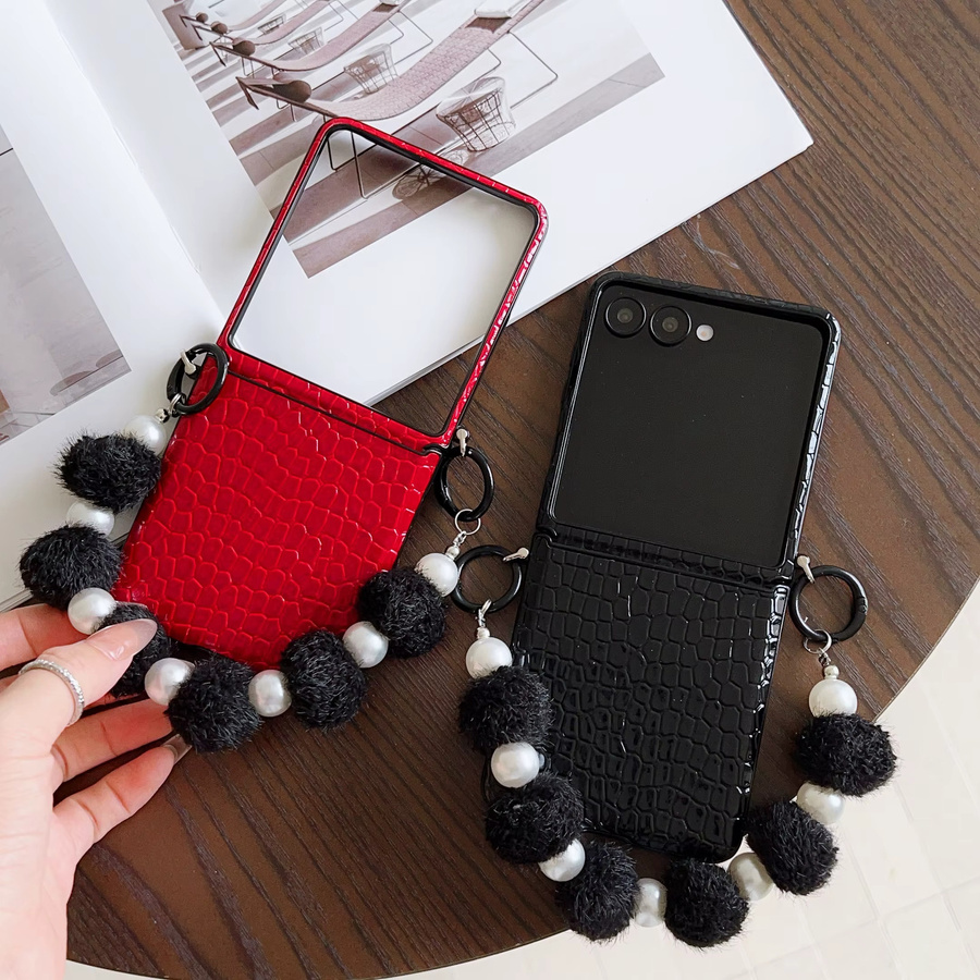 szHAIyu Krokodilleder-Handyhülle für Samsung Galaxy Z Flip 7, 6, 5, 4, 3 mit Armband und Riemenabdeckung, Farbe: Rot - Bild 2