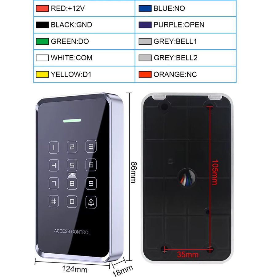 LUCKING DOOR RFID NFC Zugangskontroll-Tastatur mit Dual-Frequenz 125kHz und 13,56MHz, Wasserdichtes Touch-Schloss für 1000 Benutzer mit Hintergrundbeleuchtung und ID+IC-Karten-PIN-Entsperrung - Bild 5