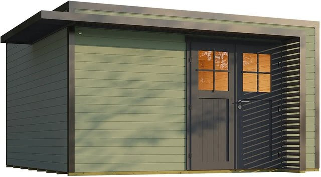Weka Gartenhaus Amberley mit Doppeltür und Flachdach in Graugrün/Anthrazit, B/T: 400 x 400 cm - Bild 1