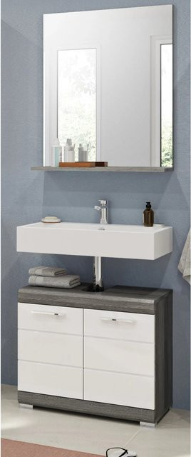 Inn.Furn Badmöbel-Set Shawn 2-teilig in Weiß Hochglanz und Grau mit Waschtischunterschrank und Spiegelschrank, Breite: 60 cm - Bild 1