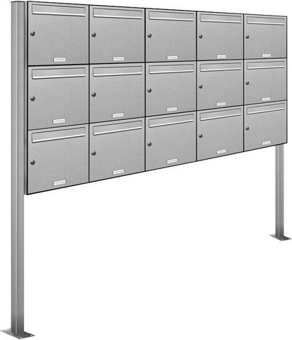 AL Briefkasten-System für 15 Parteien, freistehend, silberfarben, B/H/T: 153,47 x 170,0 x 11,6 cm - Bild 1