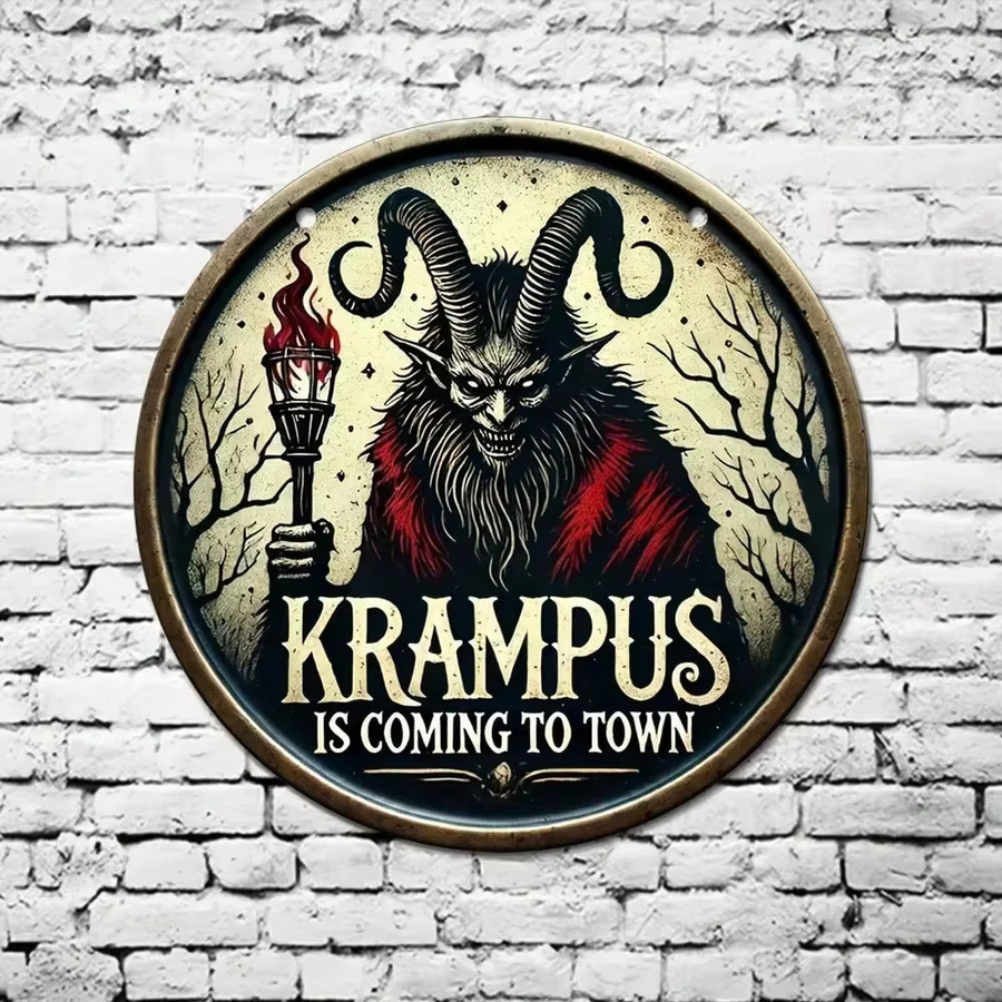 Potdemiel Wanddekoration Krampus kommt in die Stadt Vintage Eisenblech Wandbild Multicolor B: 30,0 cm, H: 20,0 cm - Bild 3