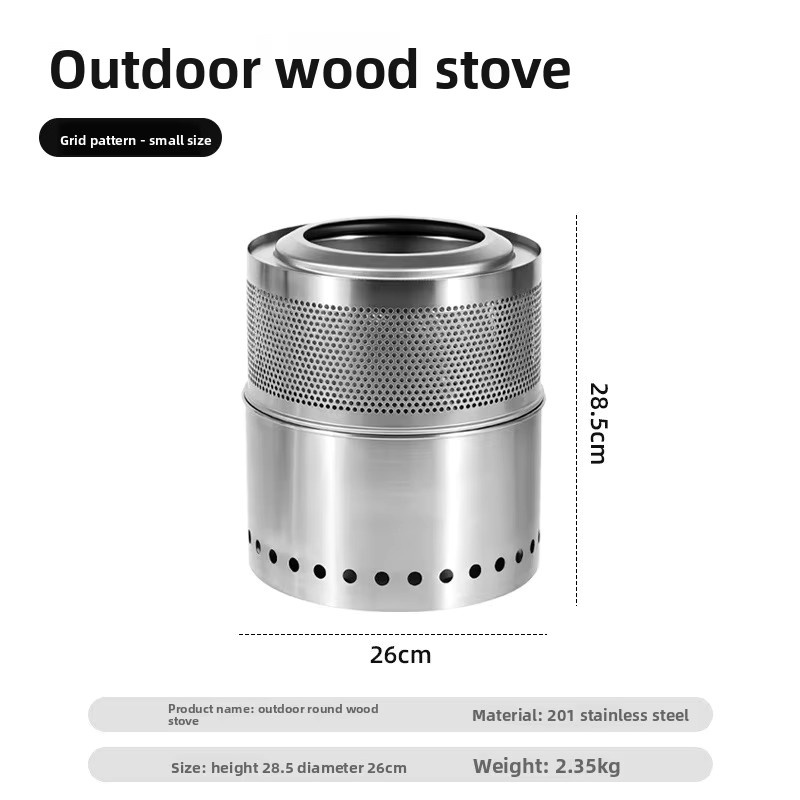 Tragbarer und zusammenklappbarer Outdoor-Holzofen aus Edelstahl in Silber für Camping und Picknick, B/T/H: 28,5 x 26,0 x 0 cm - Bild 4