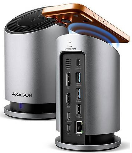 AXAGON USB-C Dockingstation mit Ladefunktion und USB-C Power Delivery in Silber - Bild 1