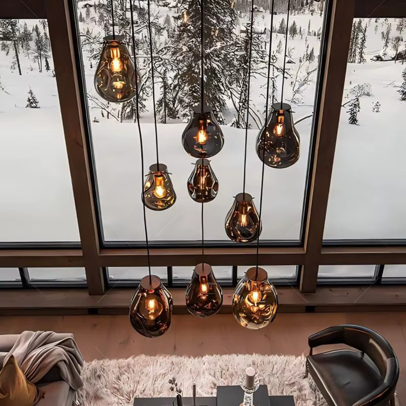 Moderne Glas-Pendelleuchte in Transparent mit Gold/Messing für Wohnzimmer und Esszimmer - Bild 3