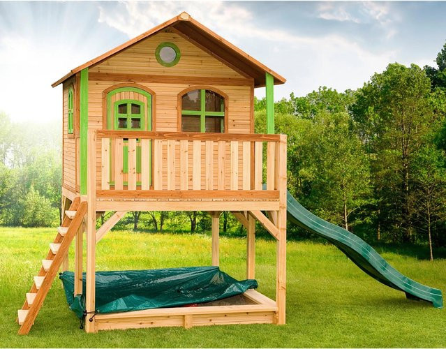 AXI Spielhaus Marc mit Leiter, Rutsche und Sandkasten aus Holz in Braun und Grün, B/H/T: 432 x 293 x 212 cm - Bild 1