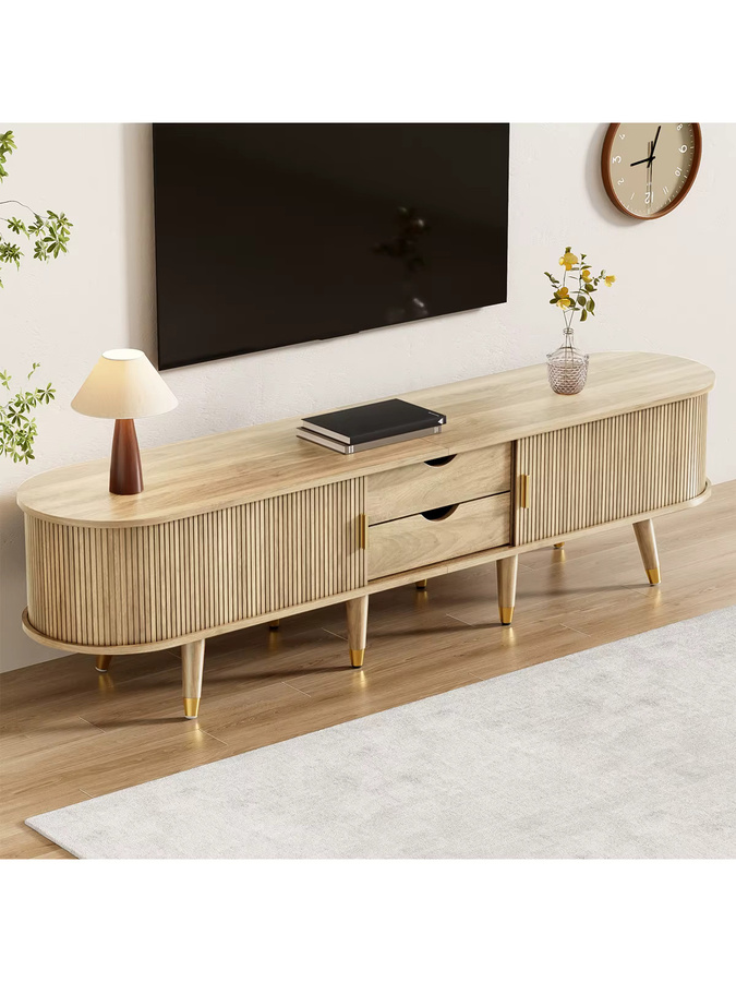 Anajqaqia TV-Schrank mit Rattan-Schiebetür und 2 Schubladen in Braun und Beige, B/T/H: 175 x 38 x 45 cm - Bild 3