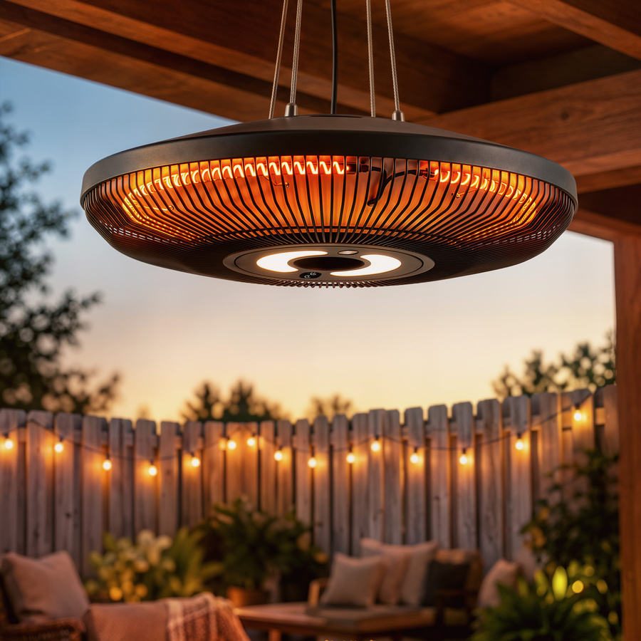 Outsunny Infrarot Heizstrahler Hängend 2000W Carbonfaser Deckenheizstrahler mit LED-Beleuchtung, Schwarz - Bild 2