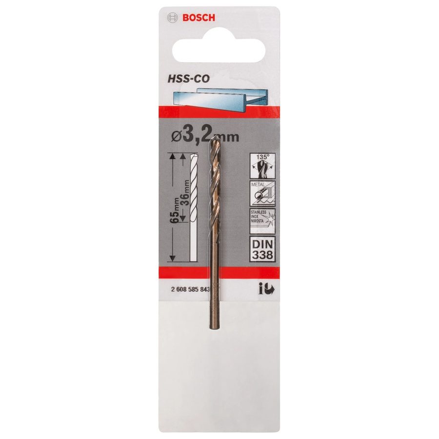 Bosch HSS-Co Metall-Spiralbohrer aus Cobalt in Silber, Durchmesser: 3,2 mm, Gesamtlänge: 65 mm - Bild 3