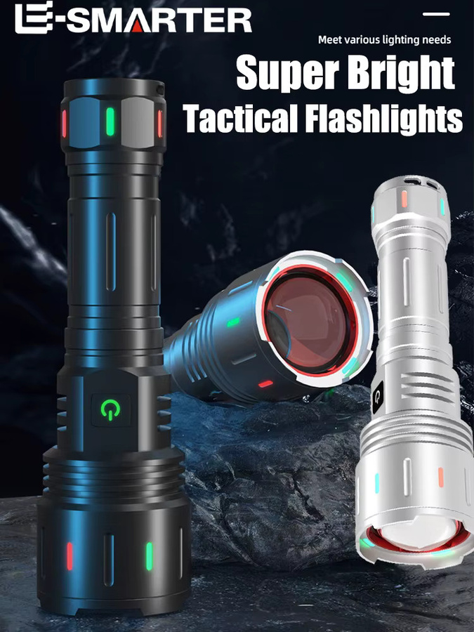 ESMARTER Taktische Taschenlampe mit Zoom und Suchfunktion, Schwarz, Wiederaufladbar, Aluminium - Bild 6