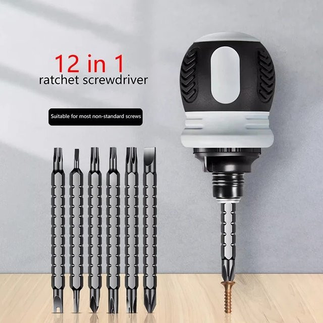 Multifunktionales Ratschenschraubendreher-Set in Schwarz für professionelle DIY-Anwendungen mit Kreuz-, Dreieck- und Torx-Bits - Bild 1