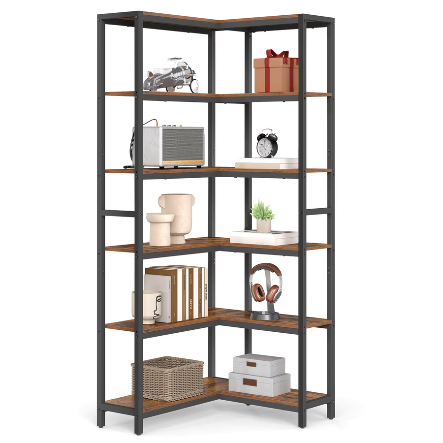 VASAGLE 6-stöckiges Leiterregal im Industrial-Design als Eckregal, braun-schwarz, B/T/H: 24 x 102 x 175,2 cm - Bild 3