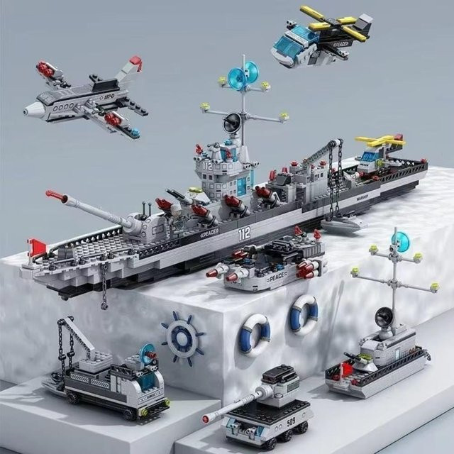 Marine Kriegswagen Schiff Armee Boot Flugzeug, Konstruktionsset, ab 6 Jahren - Bild 1