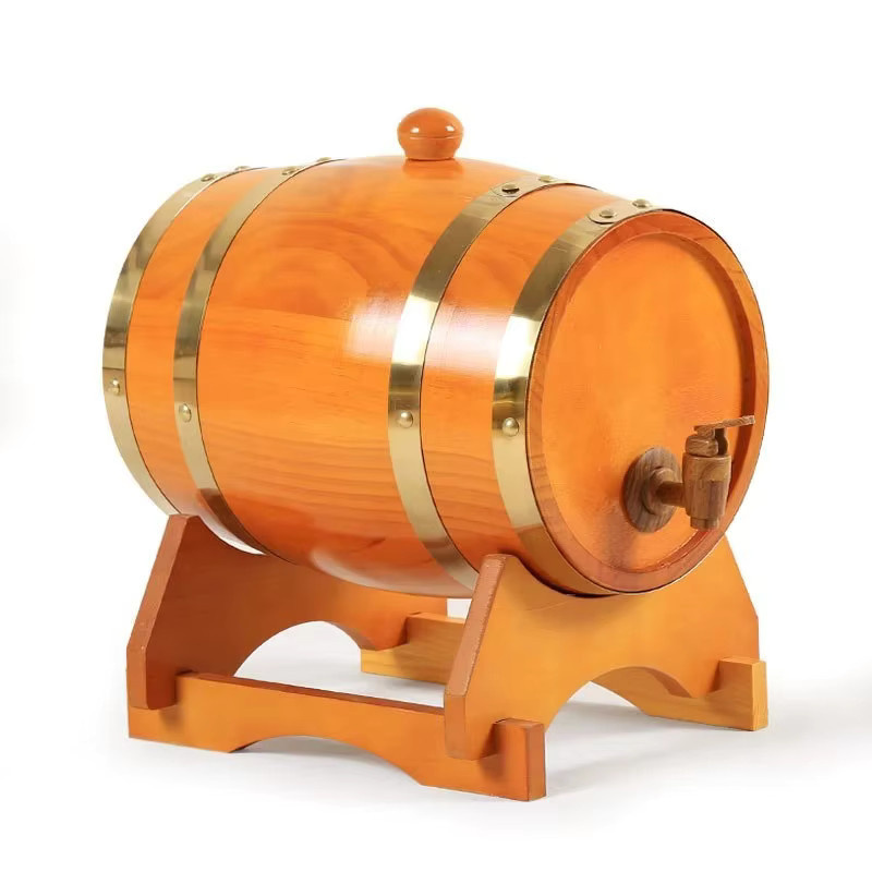 JUSTINLAU Weinfass-Whiskyfass aus Holz in Sandbraun mit Ständer, Bunge und Zapfen, Whiskyfassspender für Cocktails, 1,5 l - Bild 1
