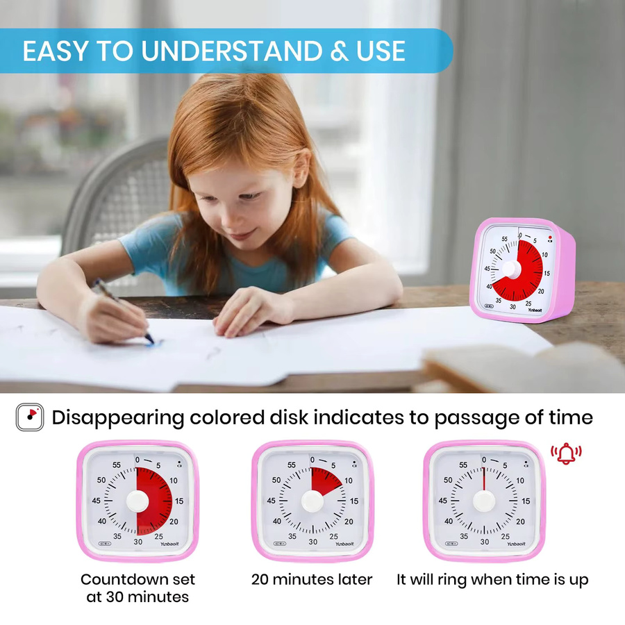 Yunbaoit VT01 Visual Timer mit Schutzhülle, leiser 60-Minuten-Countdown-Timer für Kinder, Blau - Bild 3
