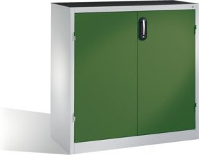 C+P Schwerlast-Beistellschrank mit Drehtüren und 2 Regalböden, Front Resedagrün, Korpus Lichtgrau, H: 120 cm, B: 120 cm, T: 50 cm - Bild 1