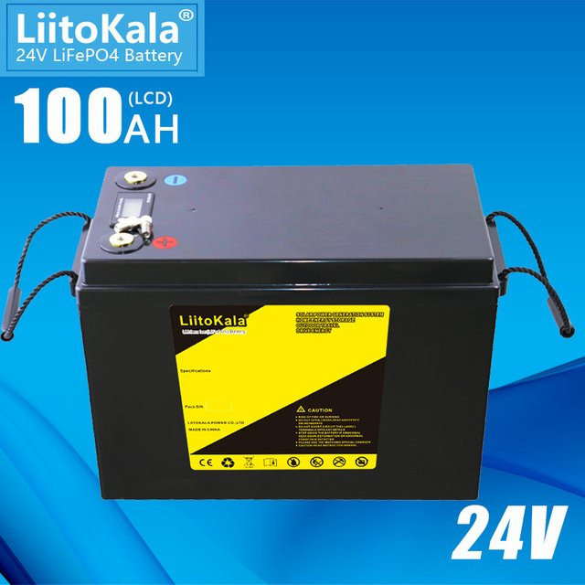 LiitoKala 24V 100Ah LiFePO4 Batterie in Schwarz für Solar-Systeme, Golfwagen und Bootsmotoren - Bild 1