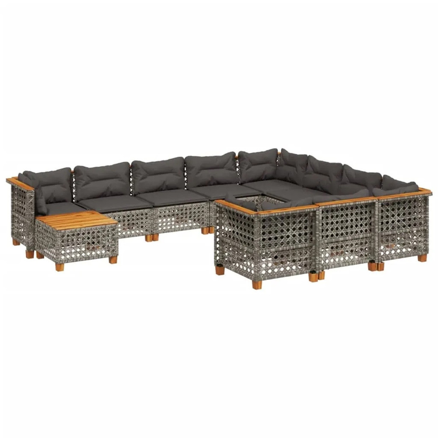 vidaXL 11-tlg Garten-Sofagarnitur aus Poly Rattan und Akazienholz in Grau mit Kissen Modell 93 - Bild 2