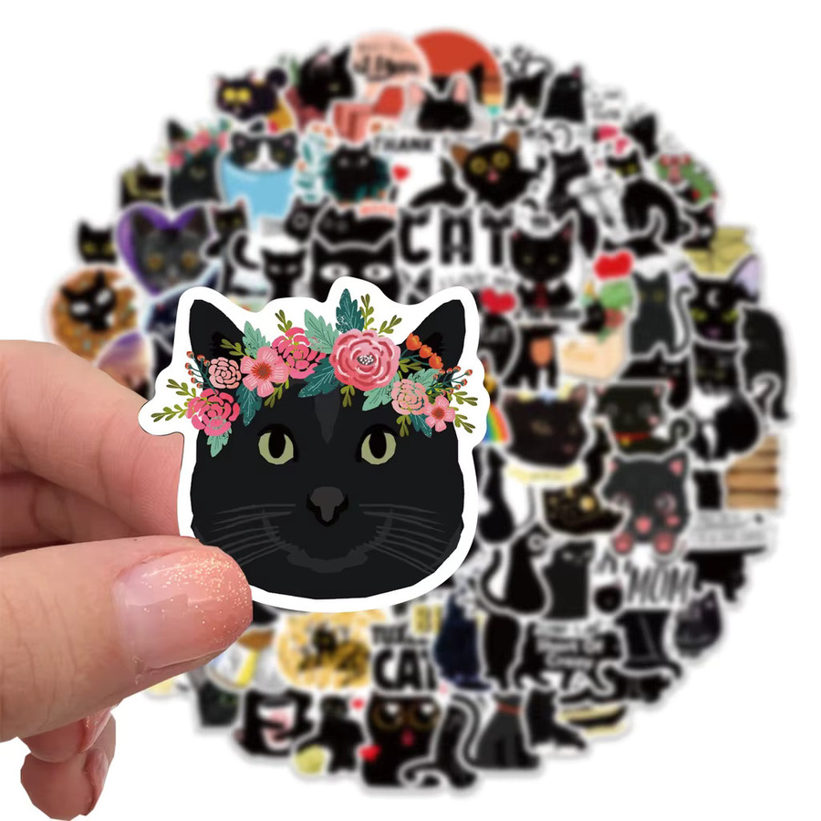 Cartoon kreative schwarze Katze Aufkleber von BulingBulingStickers Store in Schwarz und Multicolour für Laptop, Gepäck und Helm - Bild 3