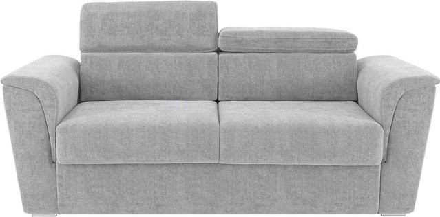Vente-unique Schlafsofa Rizora Hellgrau mit verstellbarer Kopfstütze und Stoffbezug, Breite: 210 cm - Bild 1