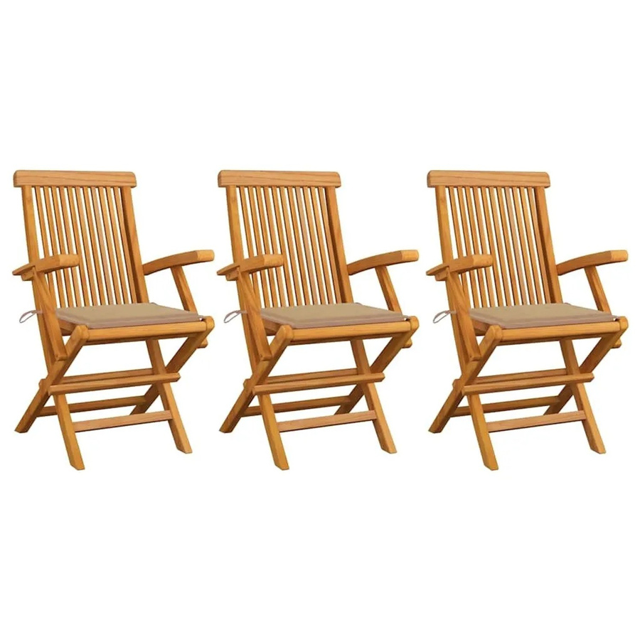 vidaXL Gartenstuhl-Set aus Teak-Massivholz mit beigen Kissen, 3 Stück, Braun - Bild 2