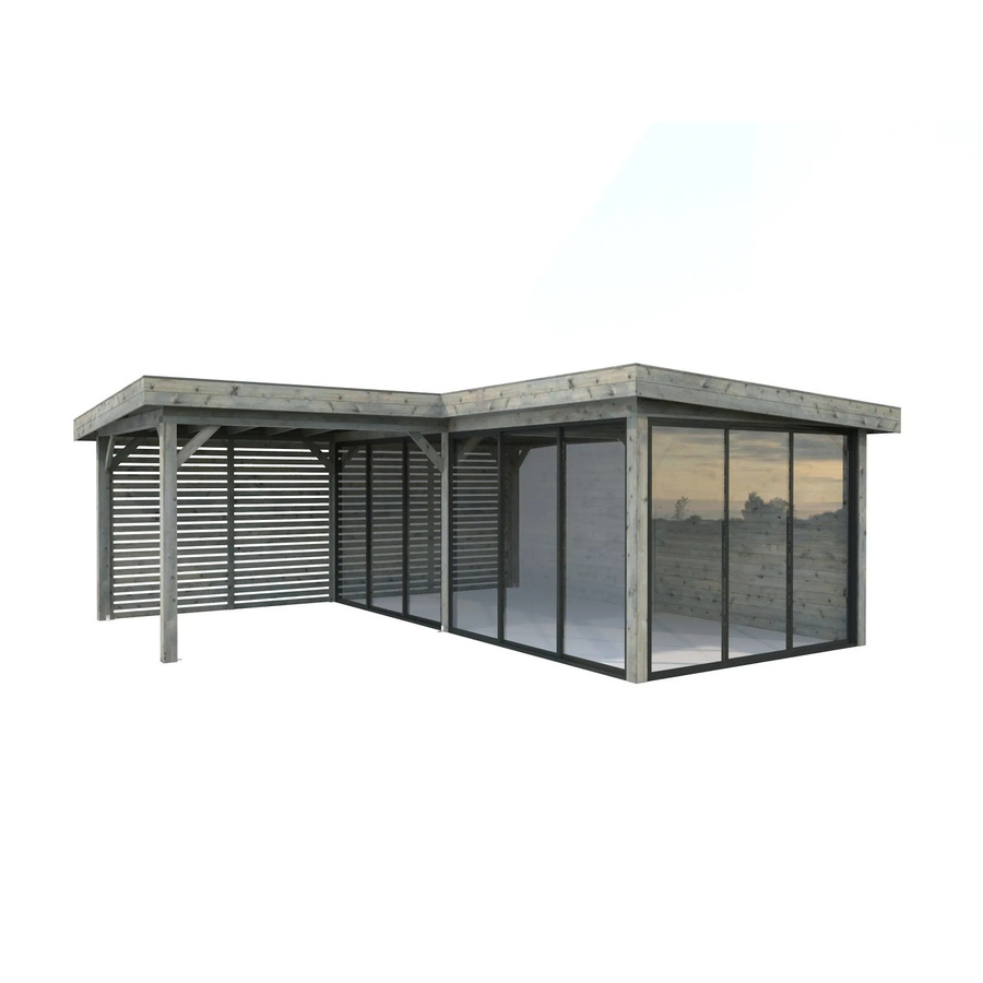 Palmako Pavillon Lenna Set 414 Slide in Grau aus tauchgrundiertem Fichtenholz mit Alu-Schiebetüren und Flachdach, B/T/H: 588 x 588 x 245 cm - Bild 2