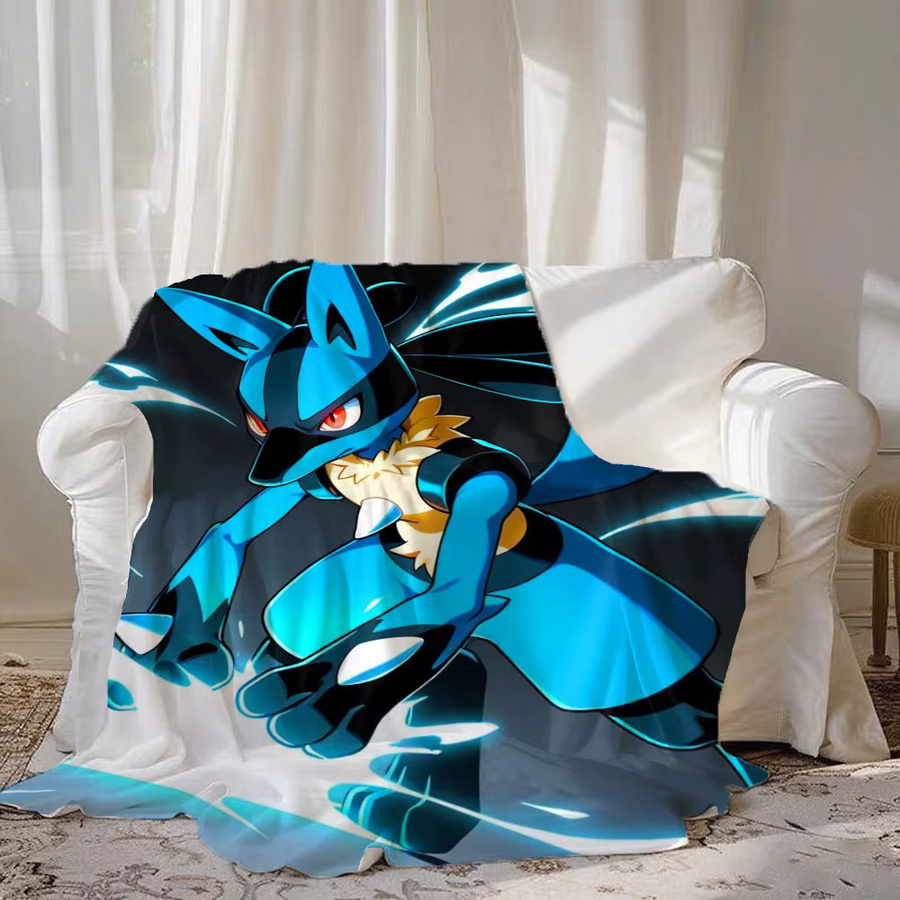 Potdemiel L-Lucarios Anime Überwurfdecke aus Polyester, Fluffy Felldecke in Blau für Sofa und Camping - Bild 2