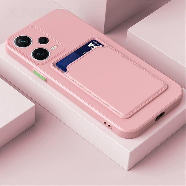Silikon Handyhülle mit Kartensteckplatz und Brieftaschen-Abdeckung für Xiaomi Redmi Note 12 13 11 10 9 11S 10s Pro Plus 4G 5G in Pink - Bild 1