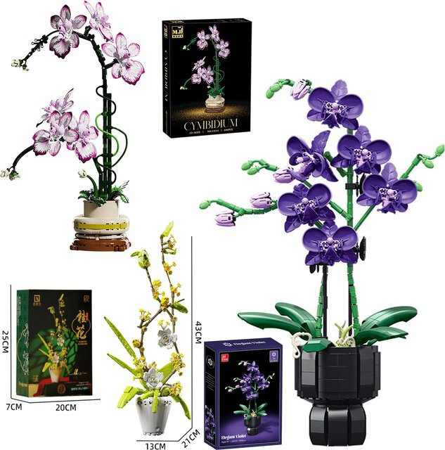 Stemedu DIY Bonsai Bausteine Set Osmanthus Blume und Lila Orchidee aus Kunststoff - Bild 1