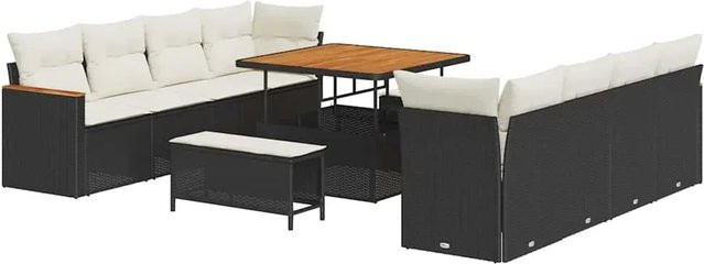 vidaXL Garten-Sofa-Set aus Polyrattan in U-Form mit 11-teiligem Zubehör, Schwarz und Beige - Bild 1