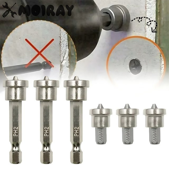 KRIOCY PH2 Trockenbau-Schraubendreher-Bits mit kurzem Tiefenanschlag für Gipskarton und Holzbearbeitung, 6,35 mm, Silber - Bild 1