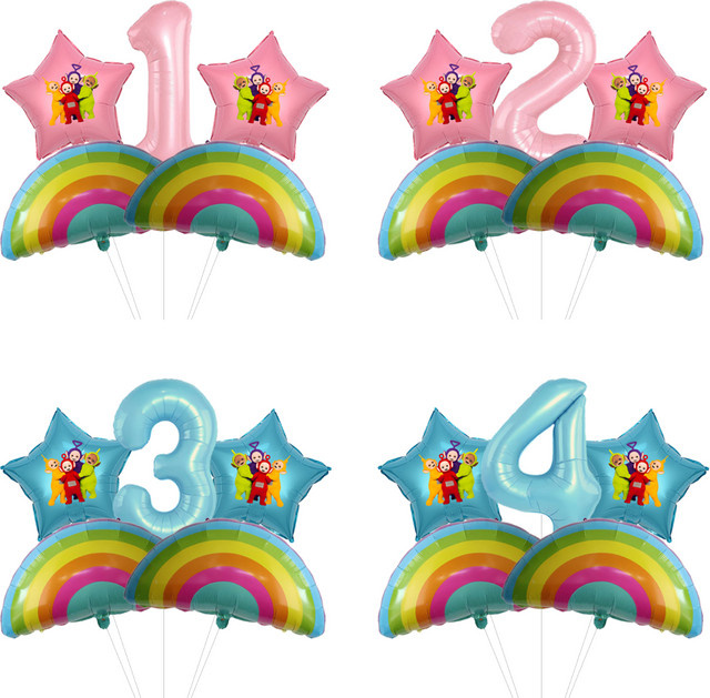 Bandai Teletubbies Geburtstags-Girlanden-Ballon-Set, Folienfiguren-Ballons, Latex-Globos, Kinder-Party Bogen-Deko, Globos-Kit - Bild 1