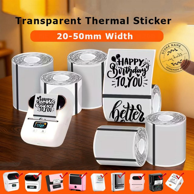 Munbyn Nelko Transparente Thermopapier Etikettenaufkleber für Phomemo M110 M220 M200 E210 P50 PM220 DETONG P1 WP9520 Drucker - Bild 1