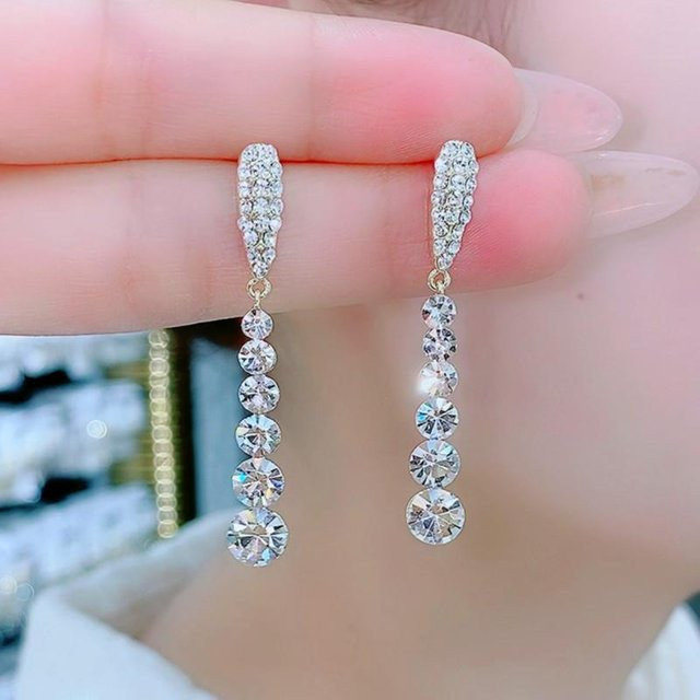 Wucifang Jewelry Lange Ohrringe, Zirkonia, Messing, grau, Damen - Bild 1