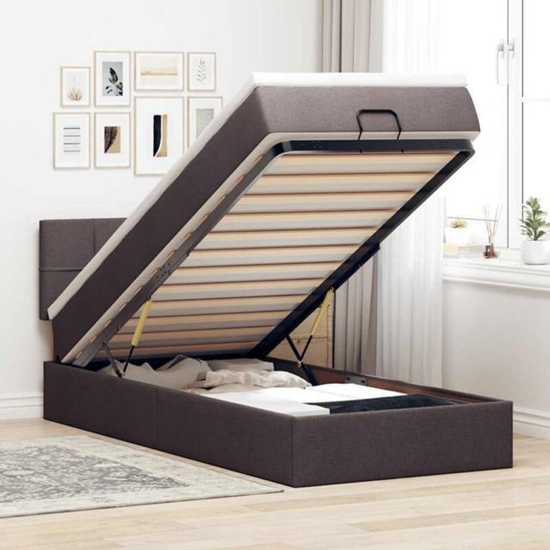 Vidaxl Ottoman Polsterbett mit Matratze und LED-Beleuchtung in Braun aus Stoff, B/T: 100 x 200 cm - Bild 1